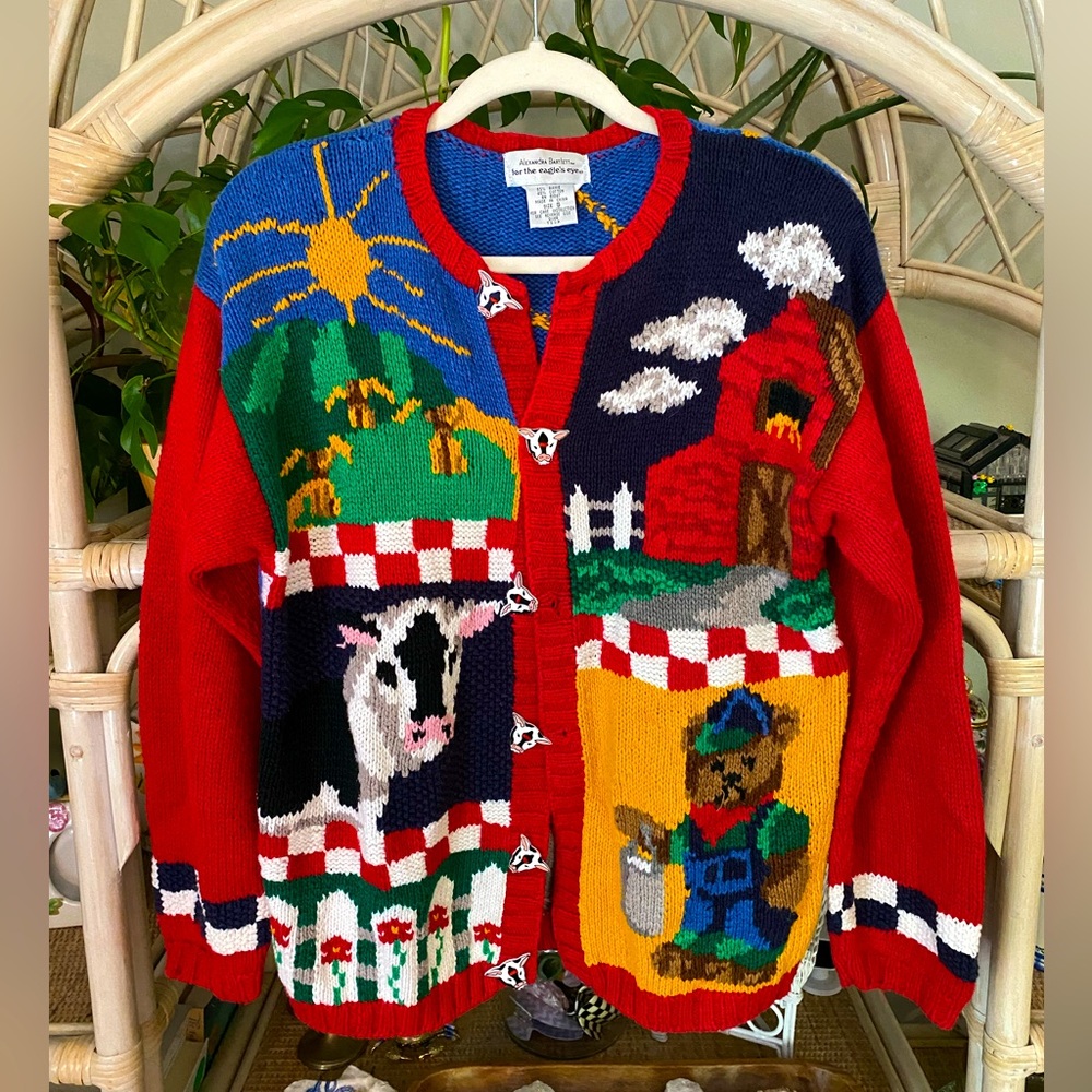 Vintage Knit Farm Themed Cardigan Alexandra Barlett